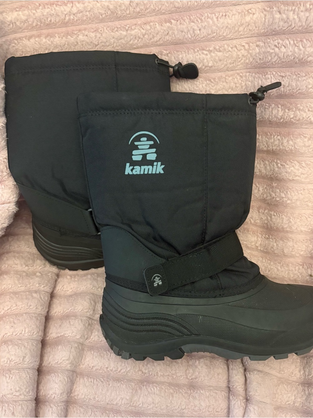 Kamik Black Snow Boots with Light Blue Logo